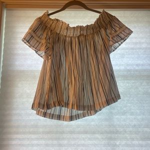 Rewind, off the shoulder top, white with blue stripes